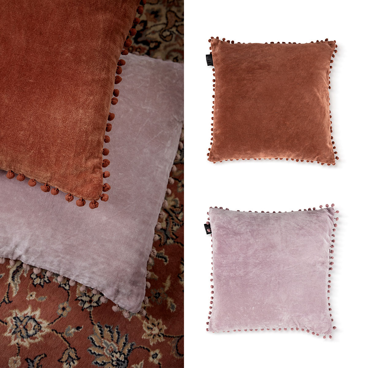Bedding House Svenja Decorative Cushion 43x43cm Cotton Velvet with Pompoms - SuperSaverAU - view 4