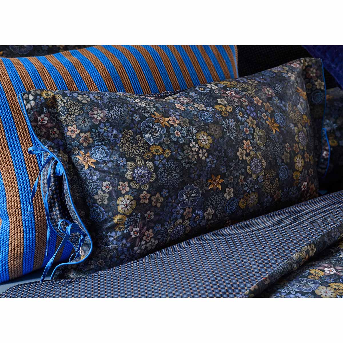 PIP Studio Tutti i Fiori Dark Blue Cotton Cushion 35cm x 60cm - SuperSaverAU - view 1