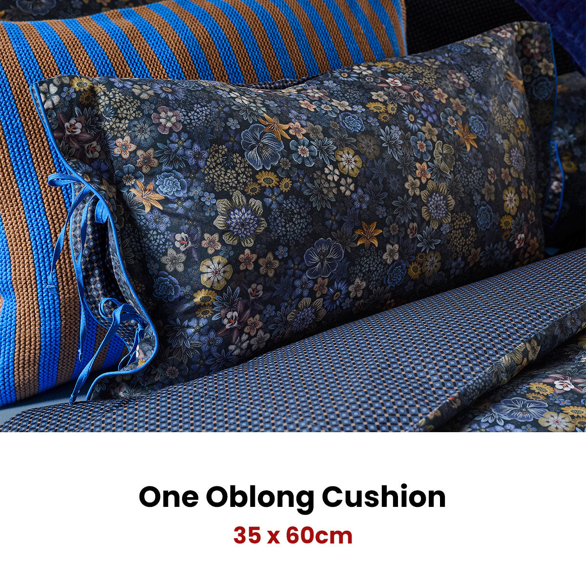 PIP Studio Tutti i Fiori Dark Blue Cotton Cushion 35cm x 60cm