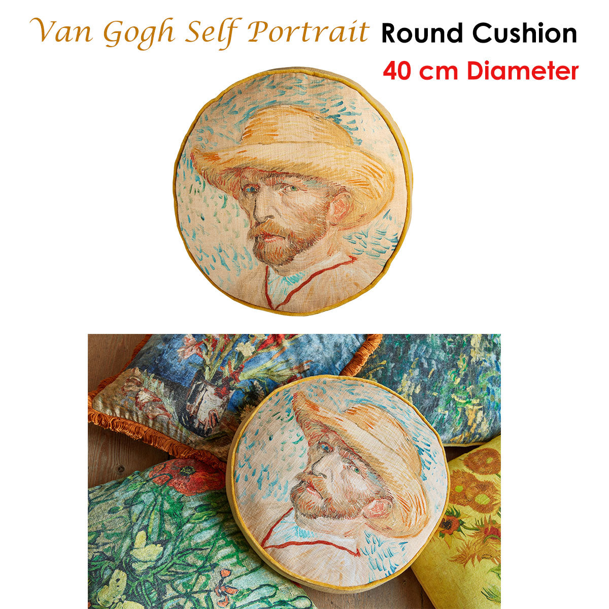 Bedding House Van Gogh Self-Portrait Decorative Cushion, 40 cm, Cotton, Multi-Color - SuperSaverAU - view 2