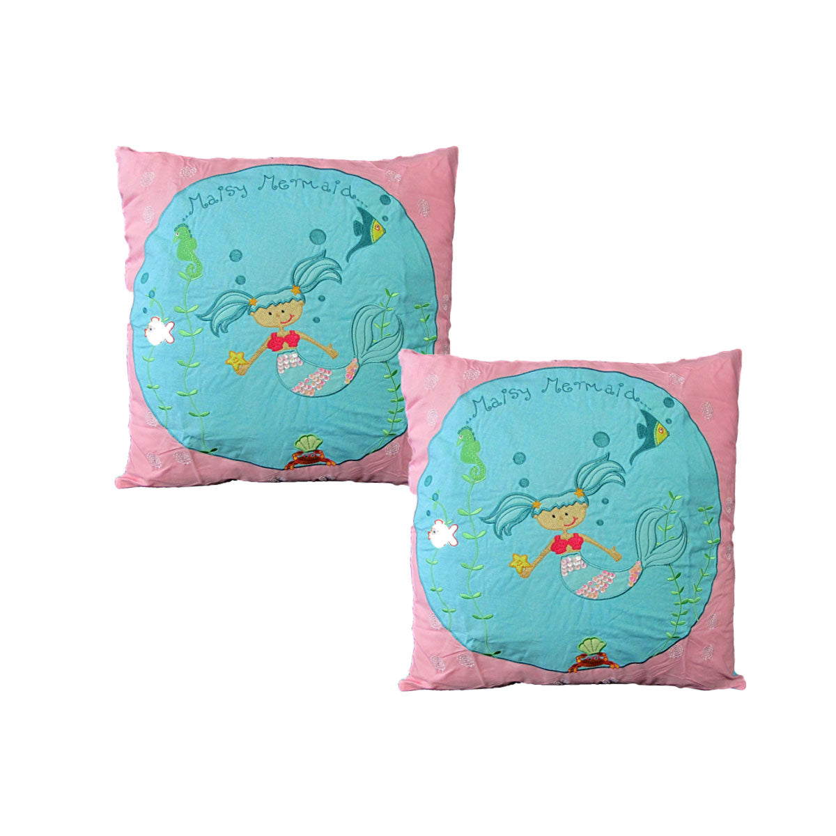 Shelley Mermaid Embroidered Cushion Covers Pack of 2, 43 x 43 cm - SuperSaverAU - view 1