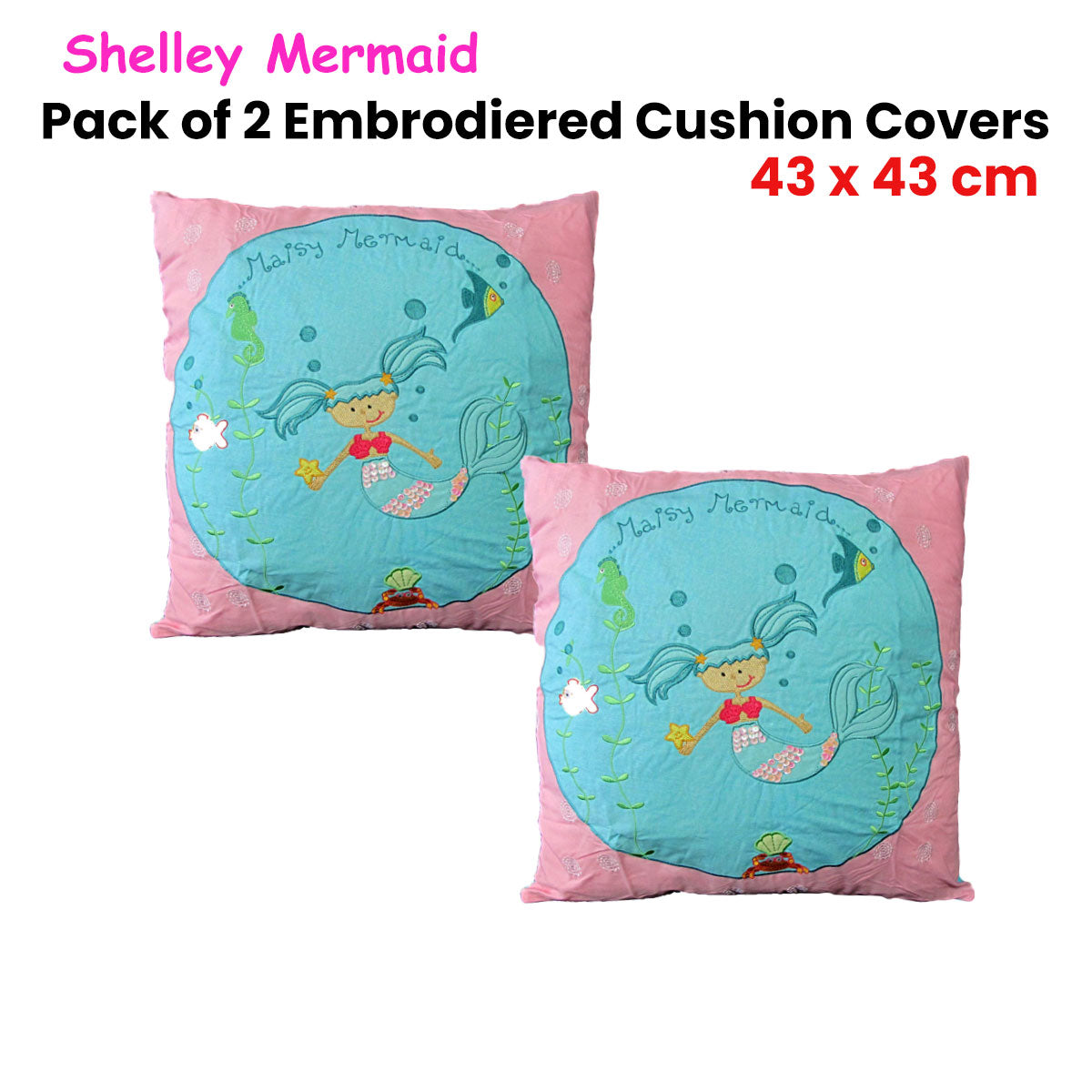 Shelley Mermaid Embroidered Cushion Covers Pack of 2, 43 x 43 cm - SuperSaverAU - view 2