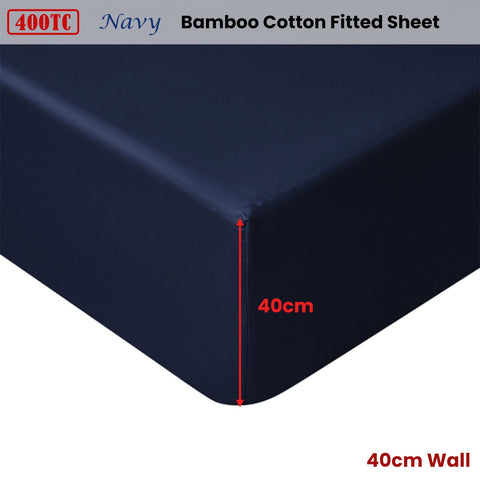 Accessorize 400TC Navy Bamboo Cotton Fitted Sheet 40cm Wall King - SuperSaverAU - view 2
