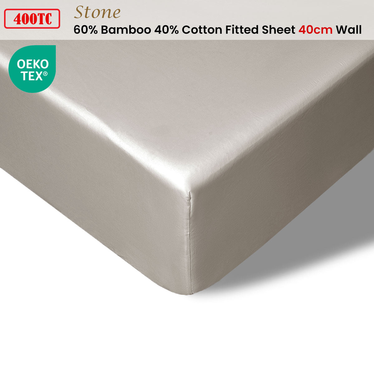 Accessorize 400TC Bamboo Cotton Fitted Sheet 40cm Wall - Stone King Single