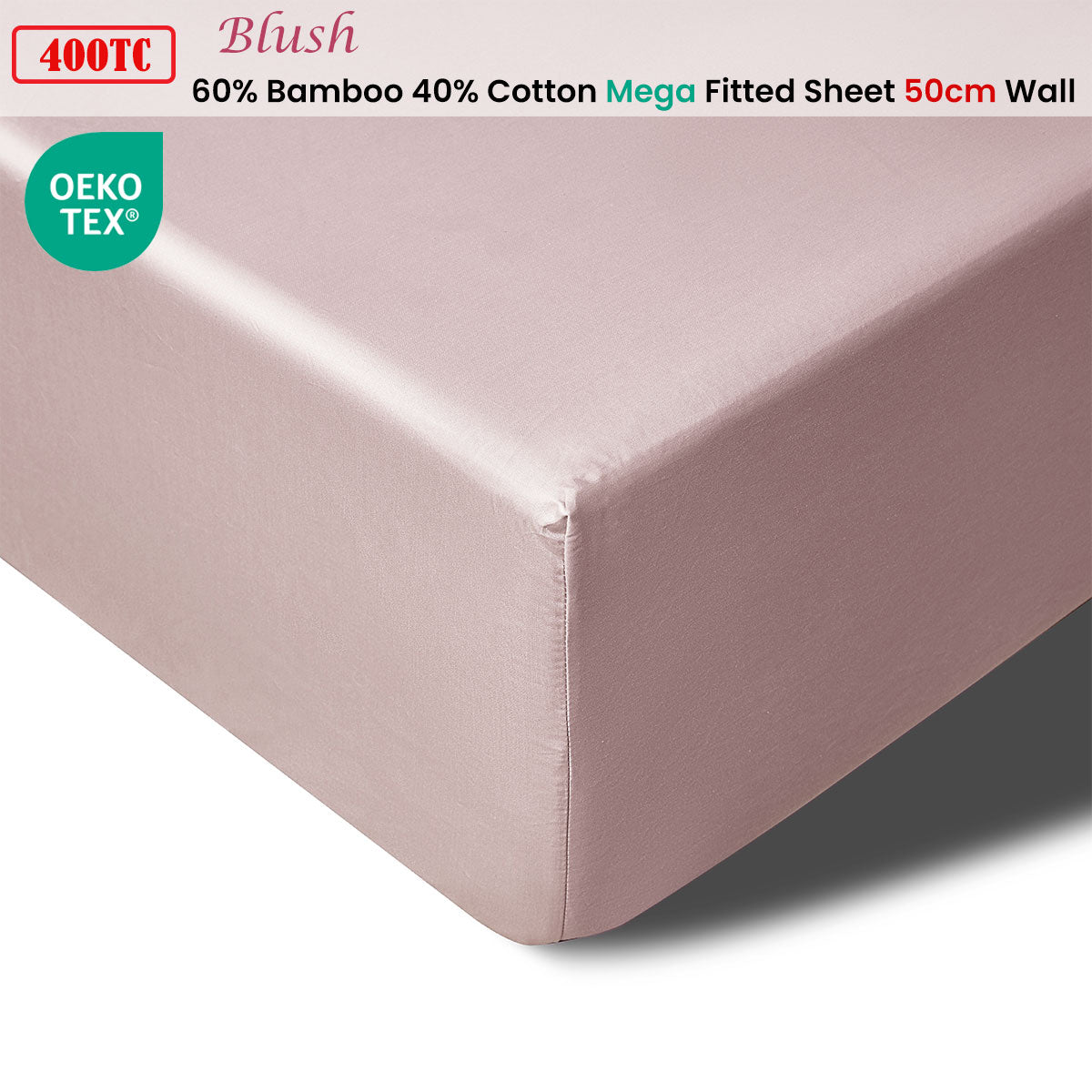 Accessorize 400TC Blush Bamboo Cotton Fitted Sheet 50cm Wall King - SuperSaverAU - view 1