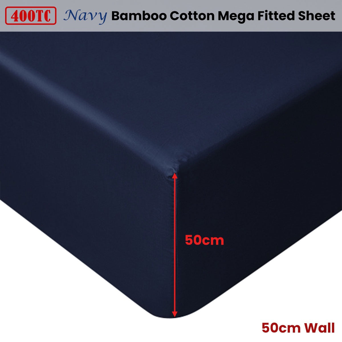 Accessorize Navy Bamboo Cotton Mega Fitted Sheet 50cm Wall Queen - SuperSaverAU - view 2