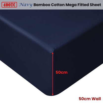 Accessorize Navy Bamboo Cotton Mega Fitted Sheet 50cm Wall Queen