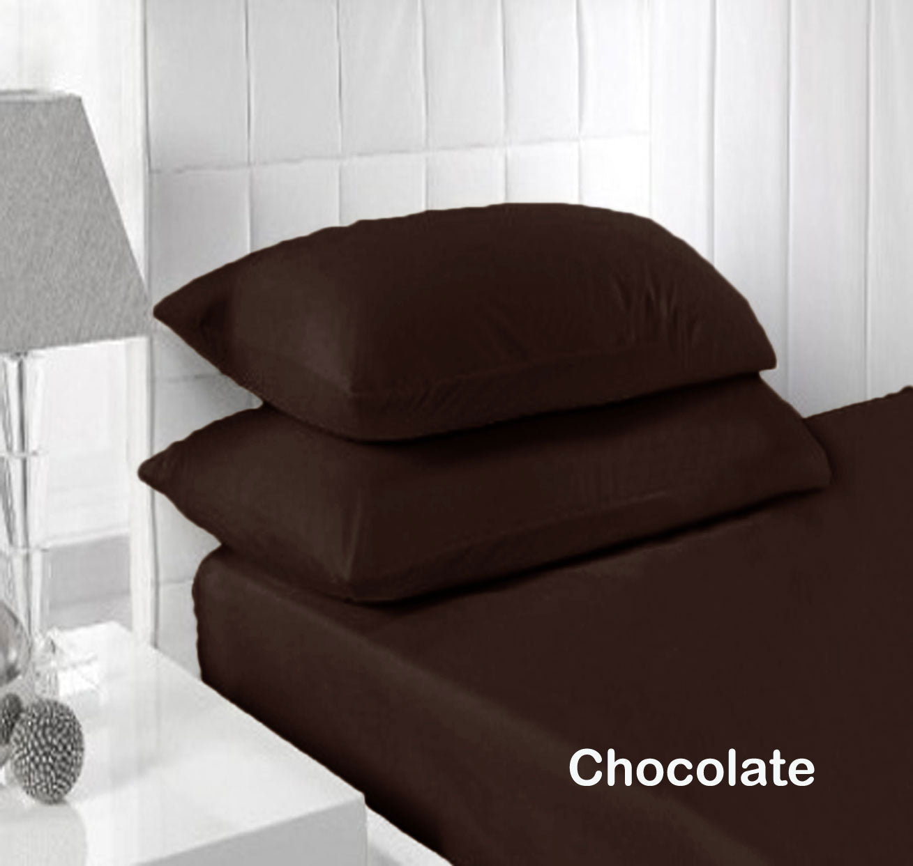 Accessorize 250TC Cotton Fitted Sheet Set Chocolate - Single, 40cm Mega Wall