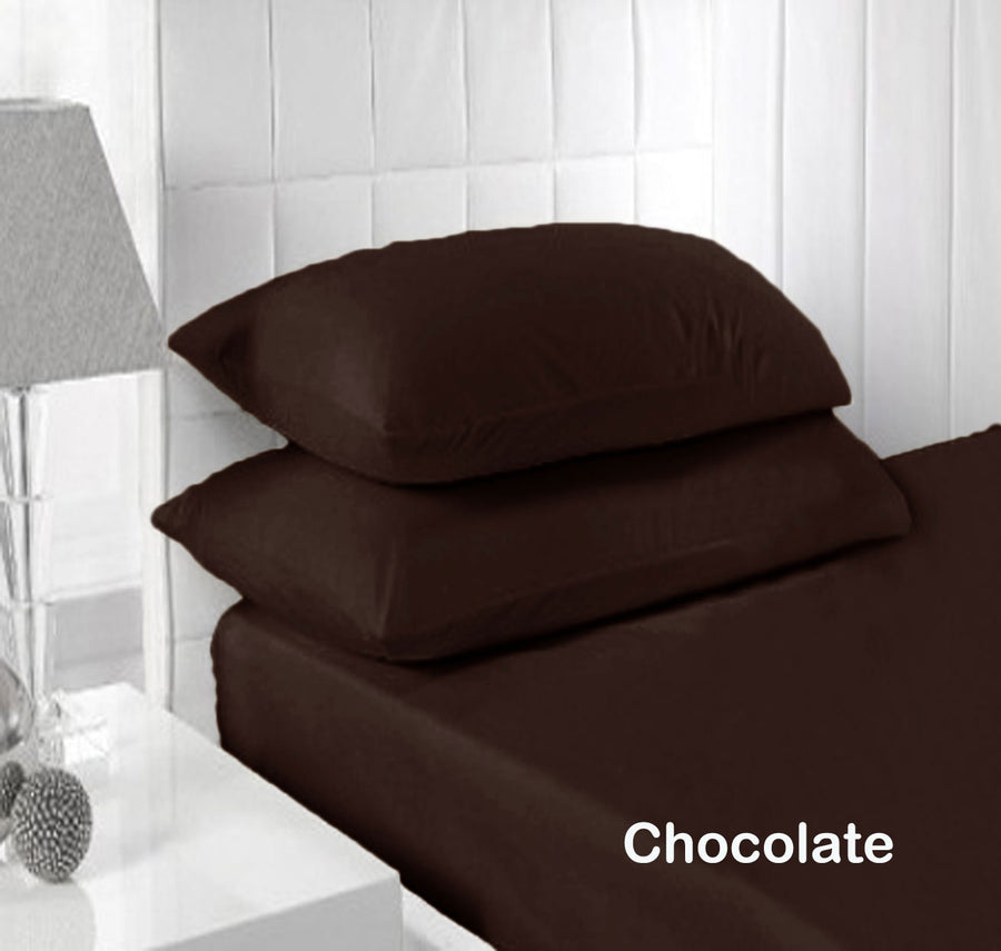 Accessorize 250TC Cotton Fitted Sheet Set Chocolate - Single, 40cm Mega Wall - SuperSaverAU - view 1
