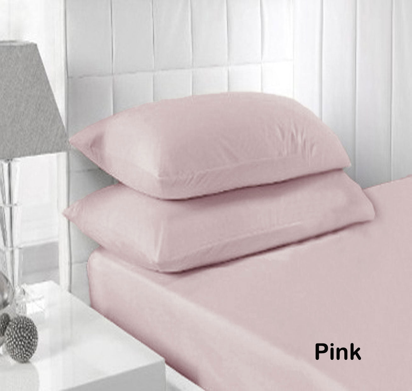 Accessorize 250TC Cotton Fitted Sheet Set Pink - King, 40cm Mega Wall, Machine Washable