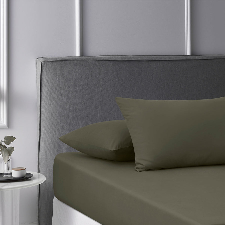 Accessorize Caramel Washed Cotton Fitted Sheet Set King - Solid Colour, 180 Thread Count - SuperSaverAU - view 1