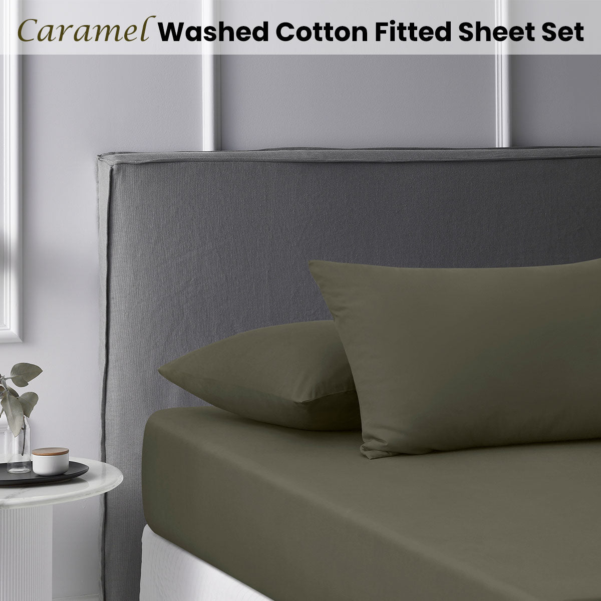 Accessorize Caramel Washed Cotton Fitted Sheet Set - Single, 180 Thread Count, Solid Colour