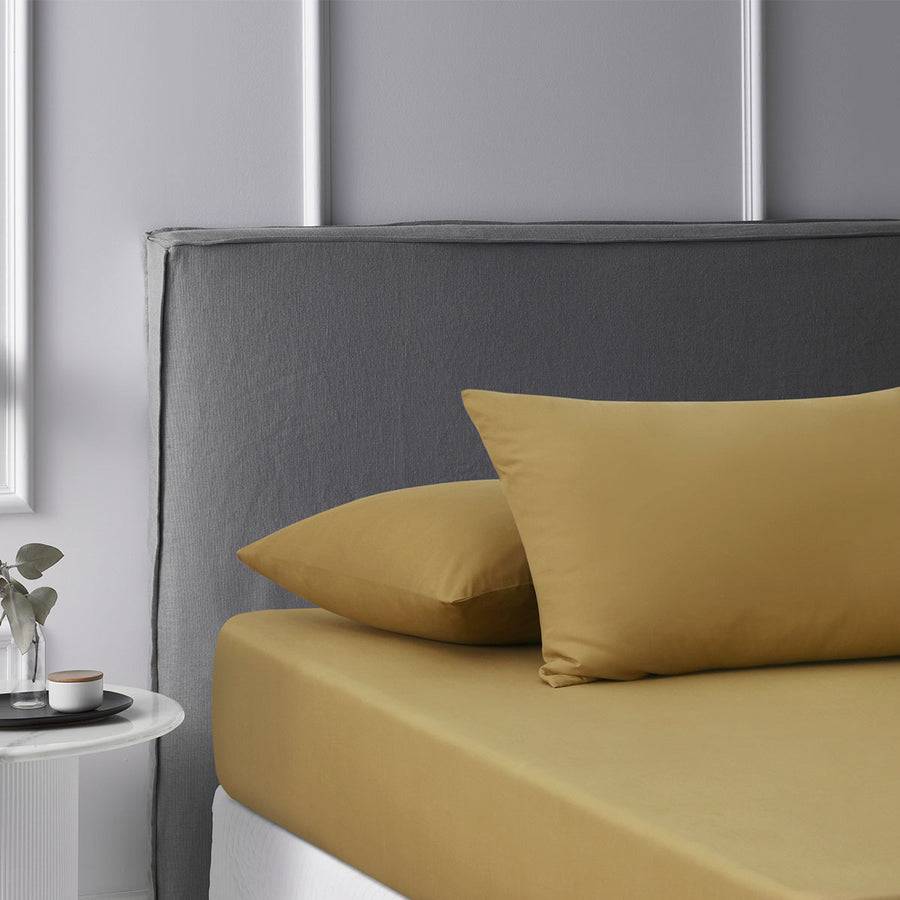 Accessorize Pecan Washed Cotton Fitted Sheet Set Double - Solid Colour, 180 Thread Count - SuperSaverAU - view 1