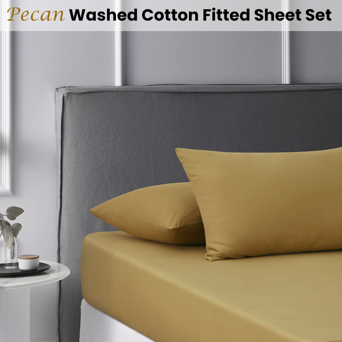 Accessorize Pecan Washed Cotton Fitted Sheet Set King Single - Solid Colour, 180 Thread Count - SuperSaverAU - view 2