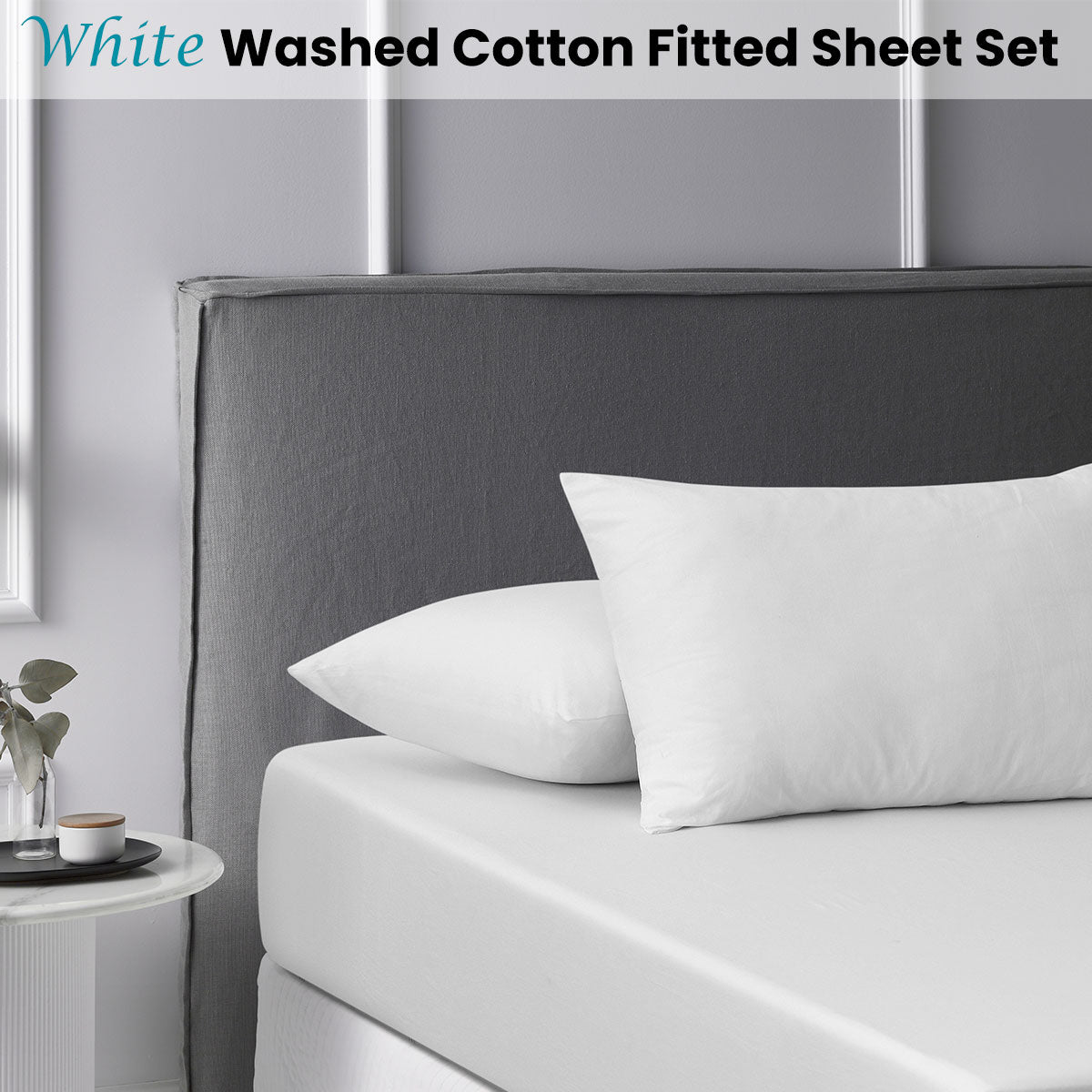 Accessorize White Washed Cotton Fitted Sheet Set King - Solid Colour, 180 Thread Count - SuperSaverAU - view 1