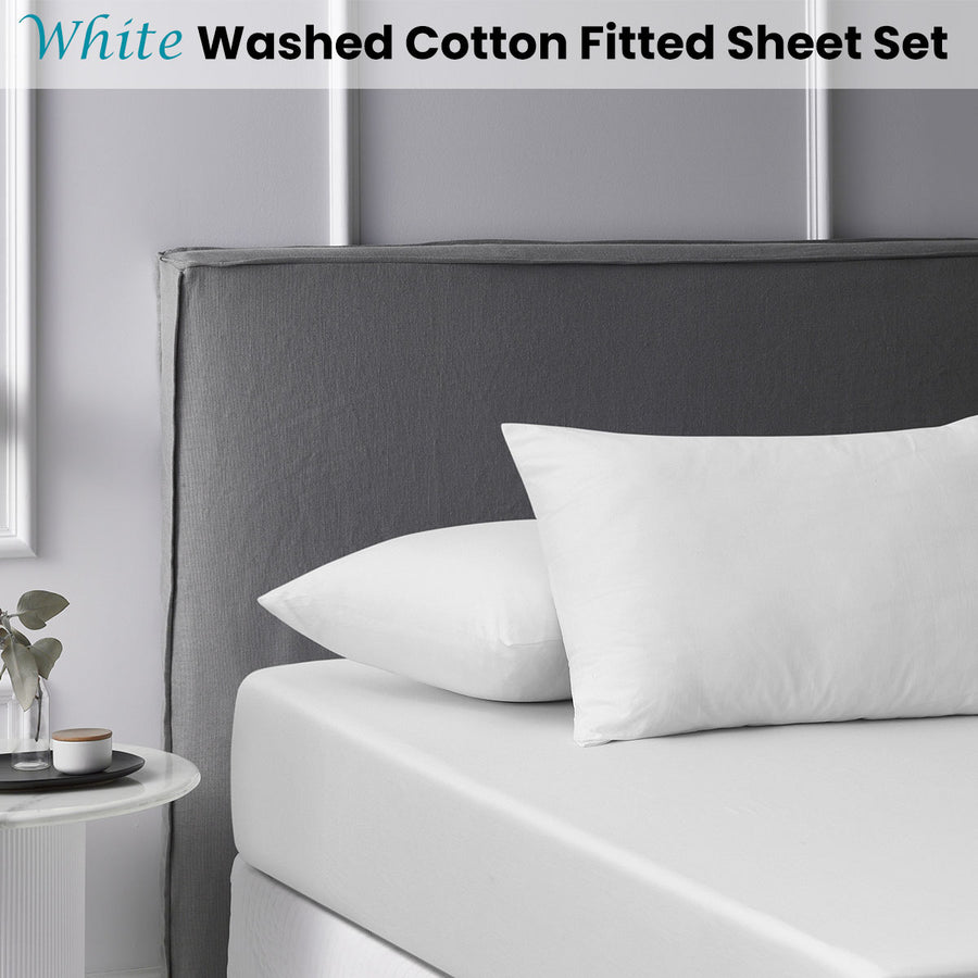 Accessorize White Washed Cotton Fitted Sheet Set King - Solid Colour, 180 Thread Count - SuperSaverAU - view 1