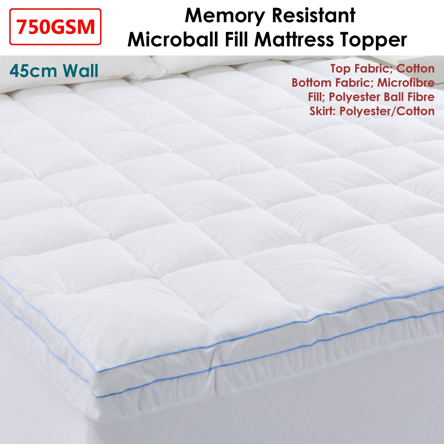 Cloudland 750GSM Memory Resistant Microball Fill Mattress Topper King - SuperSaverAU - view 2