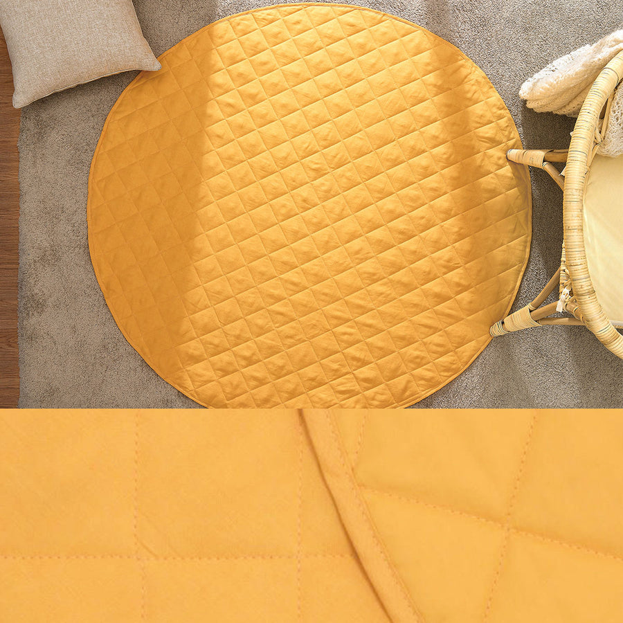 Little Gem Round Linen Cotton Baby Play Mat Marigold 130cm - Quilted, Machine Washable - SuperSaverAU - view 1