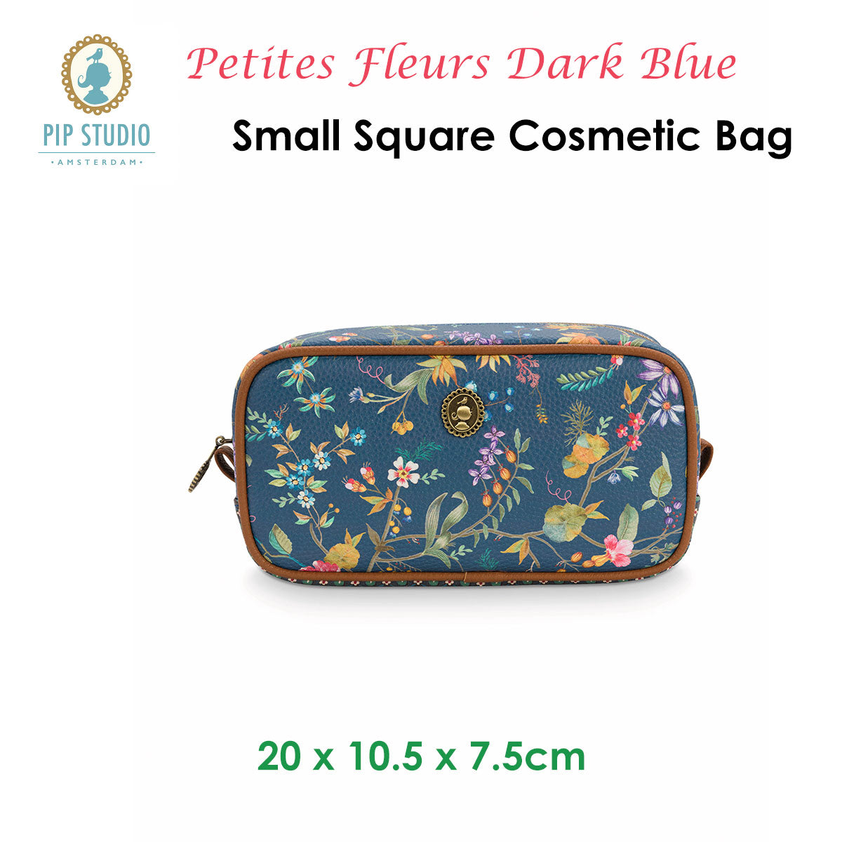 PIP Studio Petites Fleurs Dark Blue PU Leather Small Square Cosmetic Bag with Floral Print - SuperSaverAU - view 2