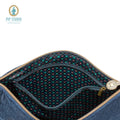 PIP Studio Velvet Quilted Dark Blue Large Cosmetic Flat Pouch with Floral Stitching - SuperSaverAU - view 4