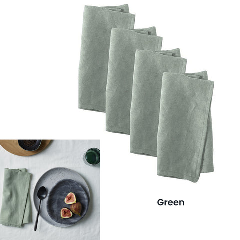Vintage Design Homewares Set of 4 Washed Linen Cotton Square Napkins Green 50cm x 50cm - SuperSaverAU - view 1