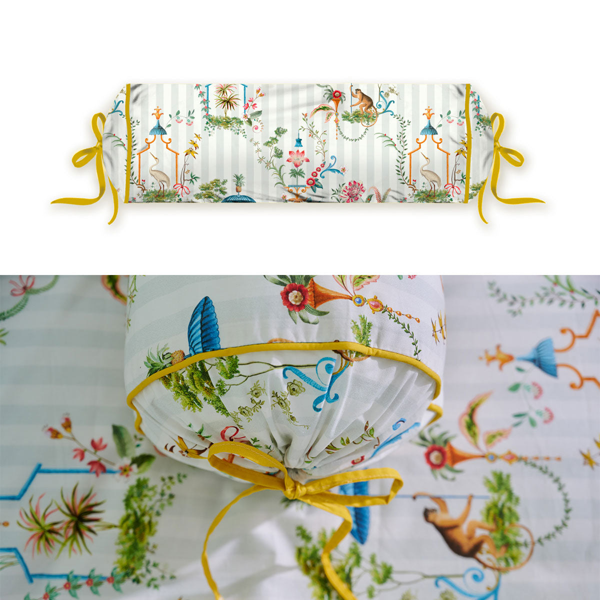 PIP Studio Singerie White Neck Roll Cushion 22x70 cm with Decorative Scenes - SuperSaverAU - view 1