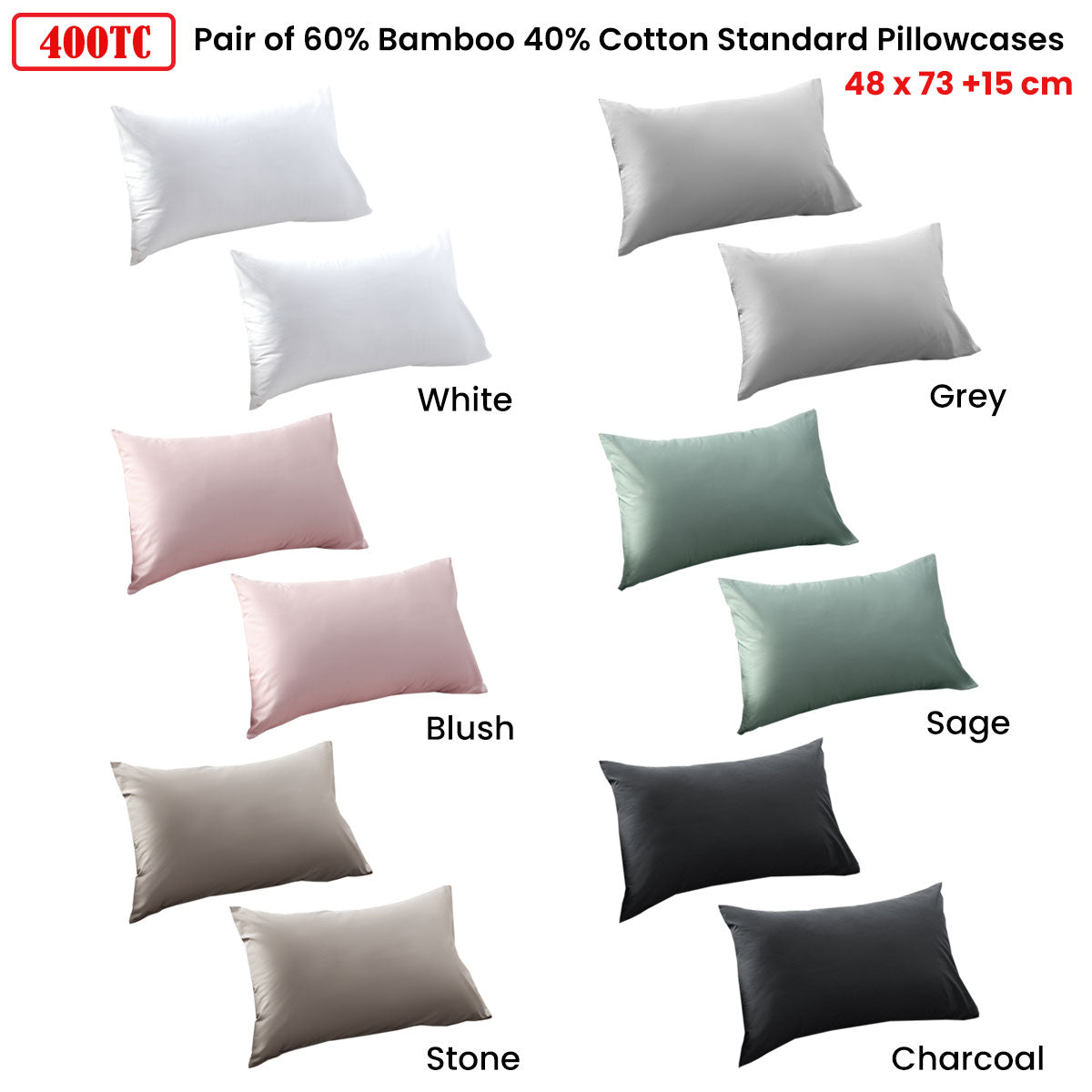 Accessorize 400TC Bamboo Cotton Standard Pillowcases 48 x 73 + 15cm - Hypoallergenic - SuperSaverAU - view 1