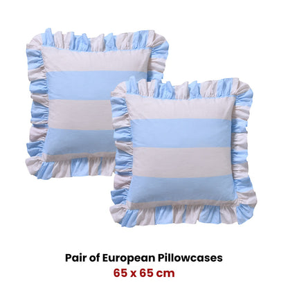 Vintage Design Candy Ruffle Blue Pillowcases - 65 x 65cm