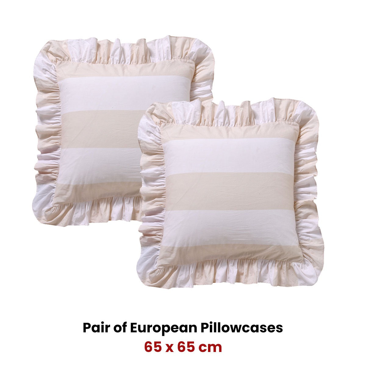 Vintage Design Homewares Candy Ruffle Natural Pillowcases Pair 65 x 65cm