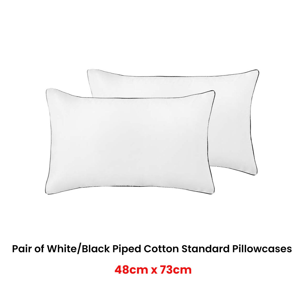 Accessorize Luxury Hotel Bedding 100% Cotton Standard Pillowcases - White/Black Piped - SuperSaverAU - view 2