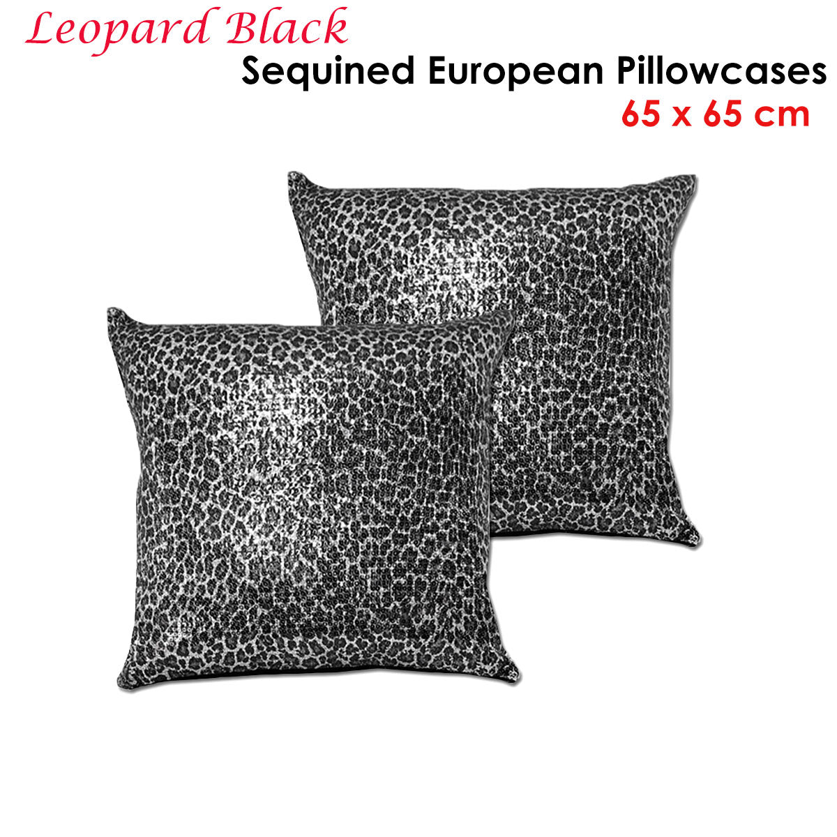 Accessorize Leopard Black Sequined European Pillowcases 65 x 65 cm - Set of 2