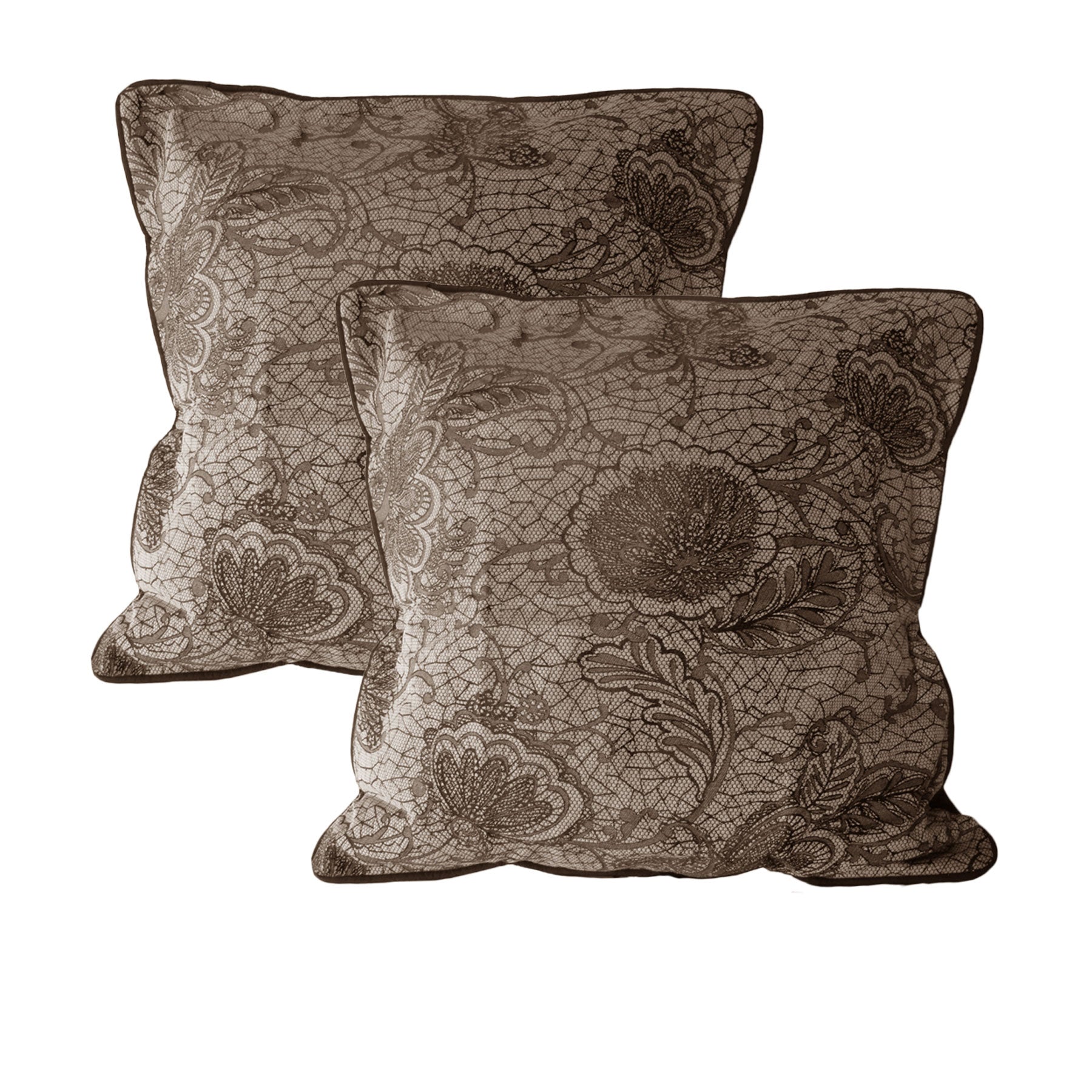 Accessorize Trudie Lace European Pillowcases 65 x 65 cm - Chocolate, Floral Design - SuperSaverAU - view 1