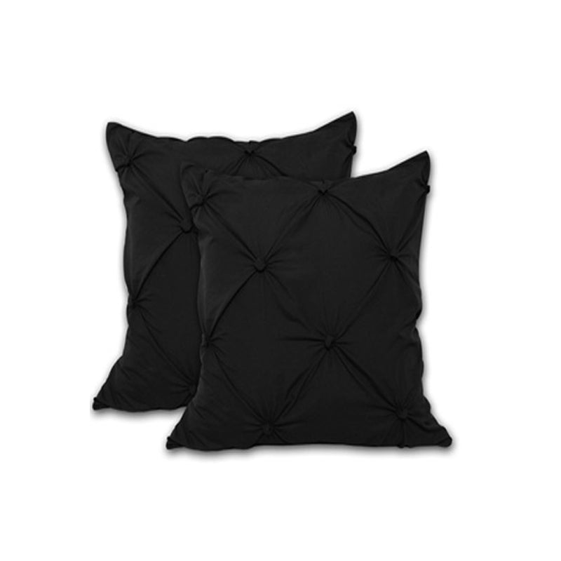 Puffy European Pillowcases 65x65cm - Ruched Design, Black, Set of 2 - SuperSaverAU - view 1