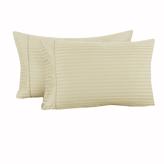 Accessorize 325TC Pair of Cuffed Pillowcases, Striped Pattern, Ecru, 48 cm x 70 cm