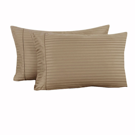 Accessorize Cuffed Pillowcases 325TC Striped Design 48 cm x 70 cm Mocha - 2 Pack