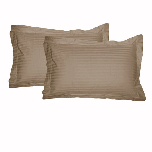 Accessorize 325TC Tailored Pillowcases Pair, Striped Design, 48 cm x 73 cm, Mocha