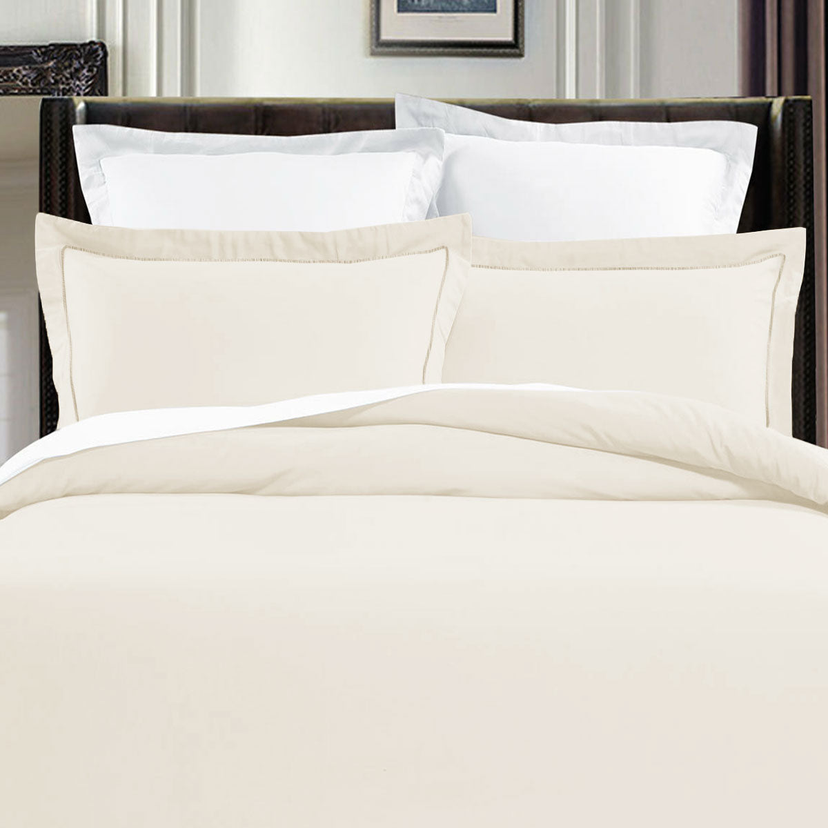 Grand Aterlier 400TC 100% Pima Cotton Tailored Edge Quilt Cover Set King Ivory - SuperSaverAU - view 1
