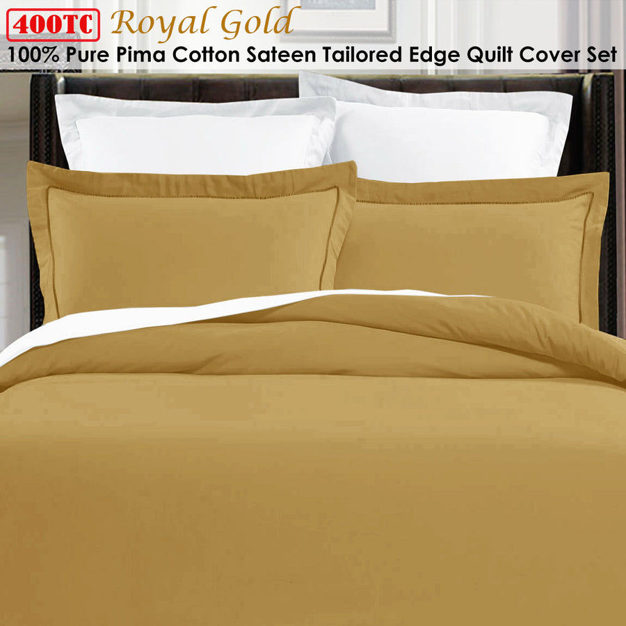 Grand Aterlier 400TC 100% Pima Cotton Tailored Edge Quilt Cover Set King Royal Gold - SuperSaverAU - view 1