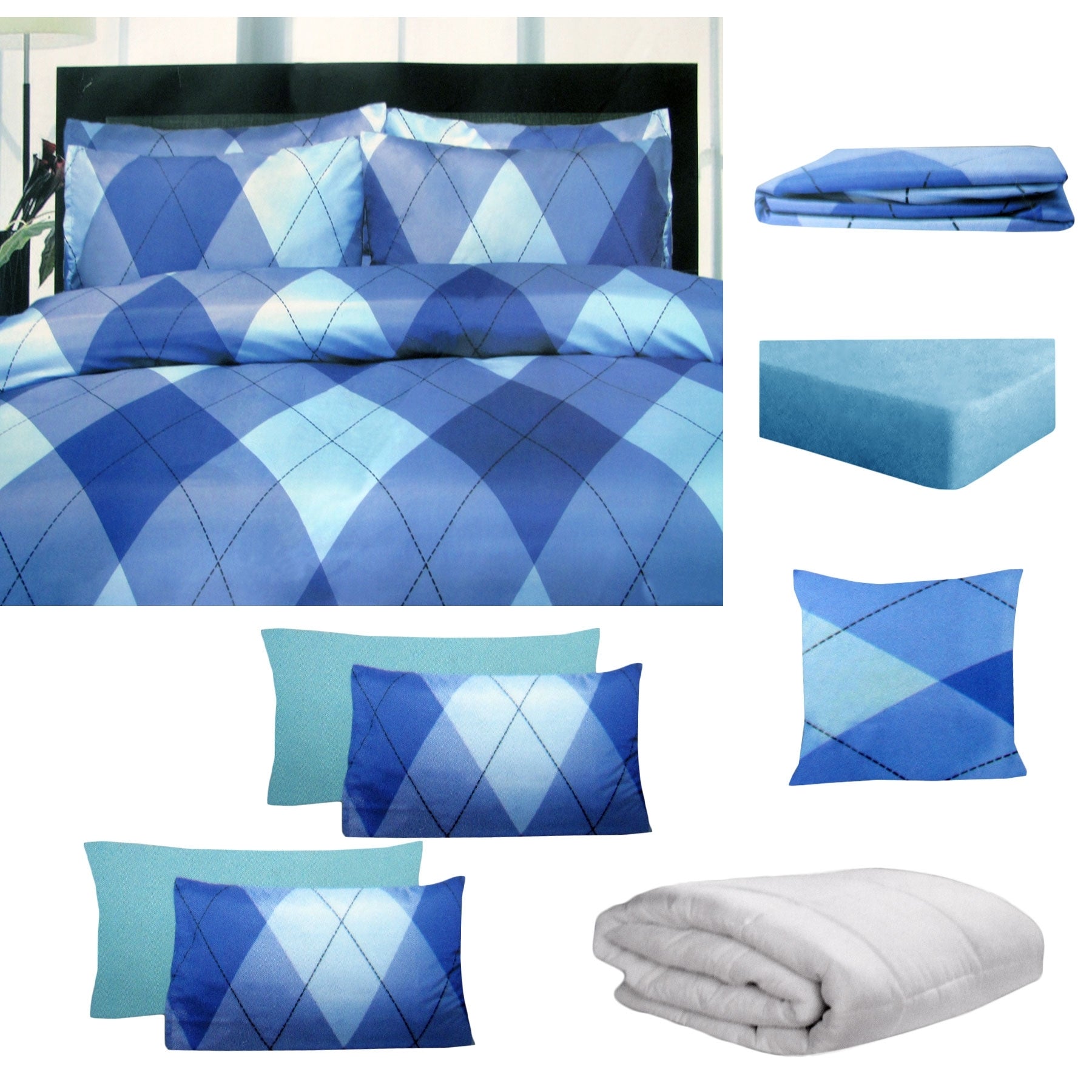 Big Sleep 8 Pce Bed in a Bag Set Argyles Blue King - Modern Design, Polyester - SuperSaverAU - view 1