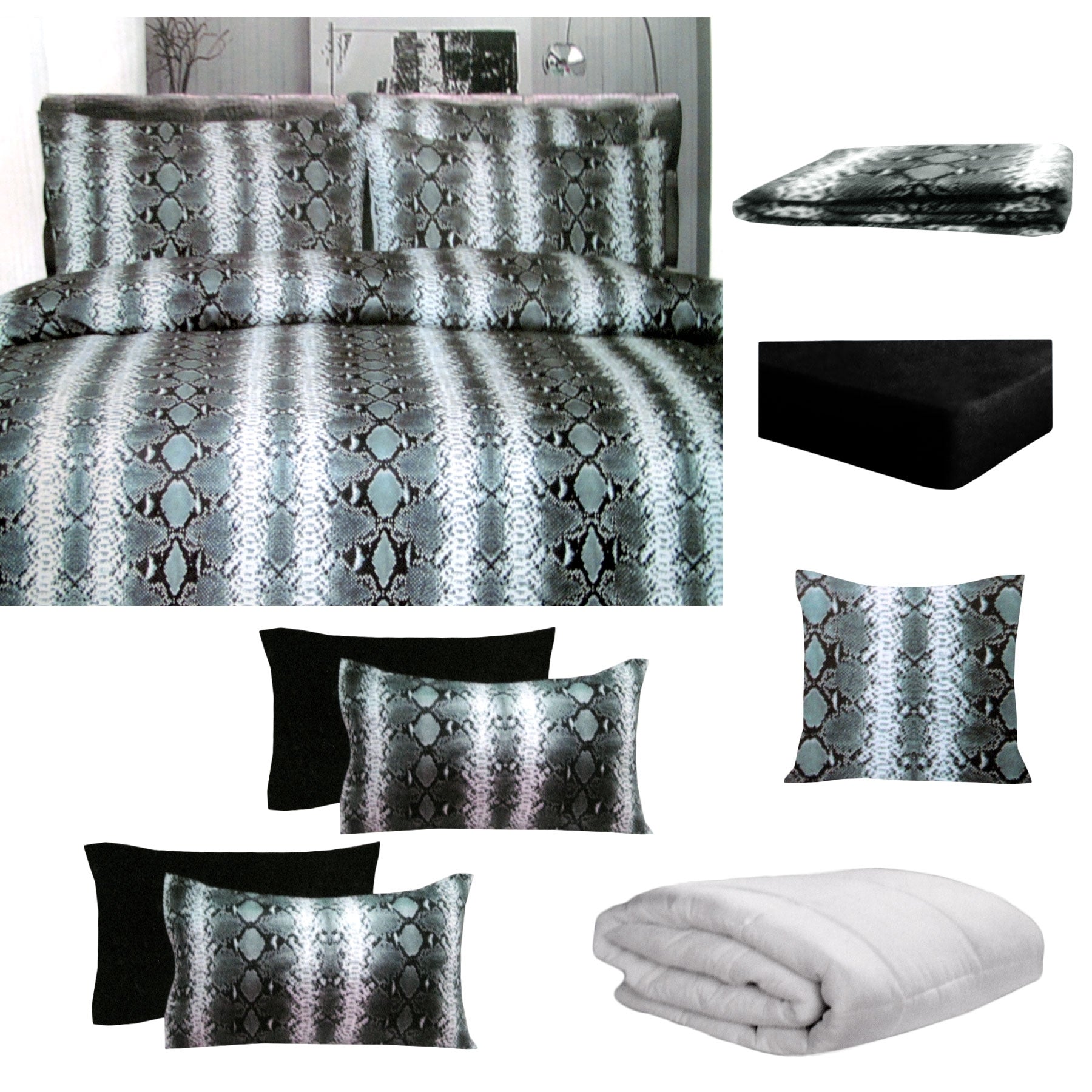 Big Sleep 8 Pce Bed in a Bag Set Snake Skin Black - Single, Polyester Fabric - SuperSaverAU - view 1