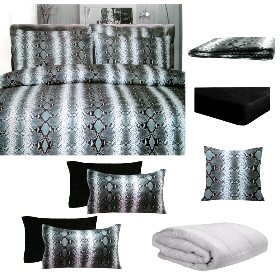Big Sleep 8 Pce Bed in a Bag Set Snake Skin Black - Single, Polyester Fabric - SuperSaverAU - view 1