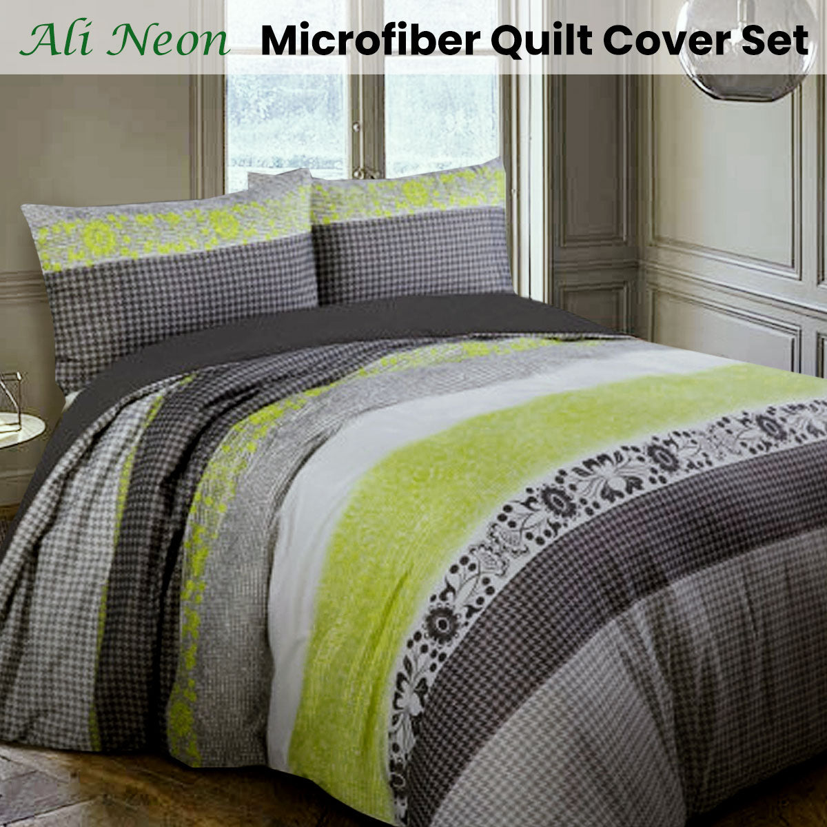 Big Sleep Ali Neon Quilt Cover Set Double - Basketweave Print, Microfiber - SuperSaverAU - view 2