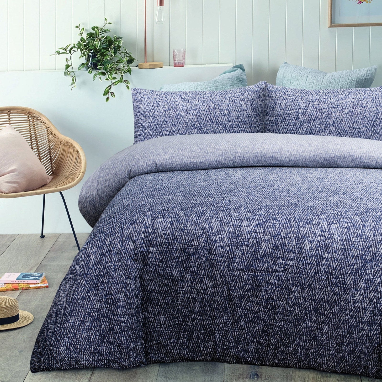 Big Sleep Andes Navy Quilt Cover Set Queen - Denim Texture, 180 Thread Count - SuperSaverAU - view 1