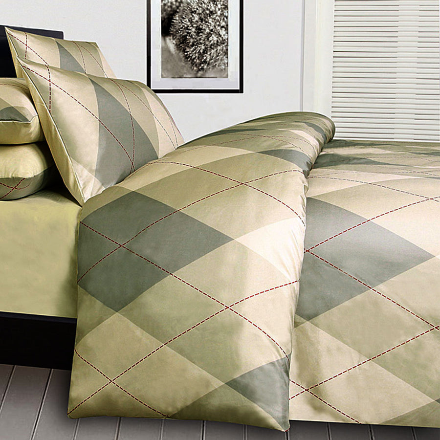 Big Sleep Argyles Beige Quilt Cover Set Single - Microfiber, 140 x 210cm - SuperSaverAU - view 1