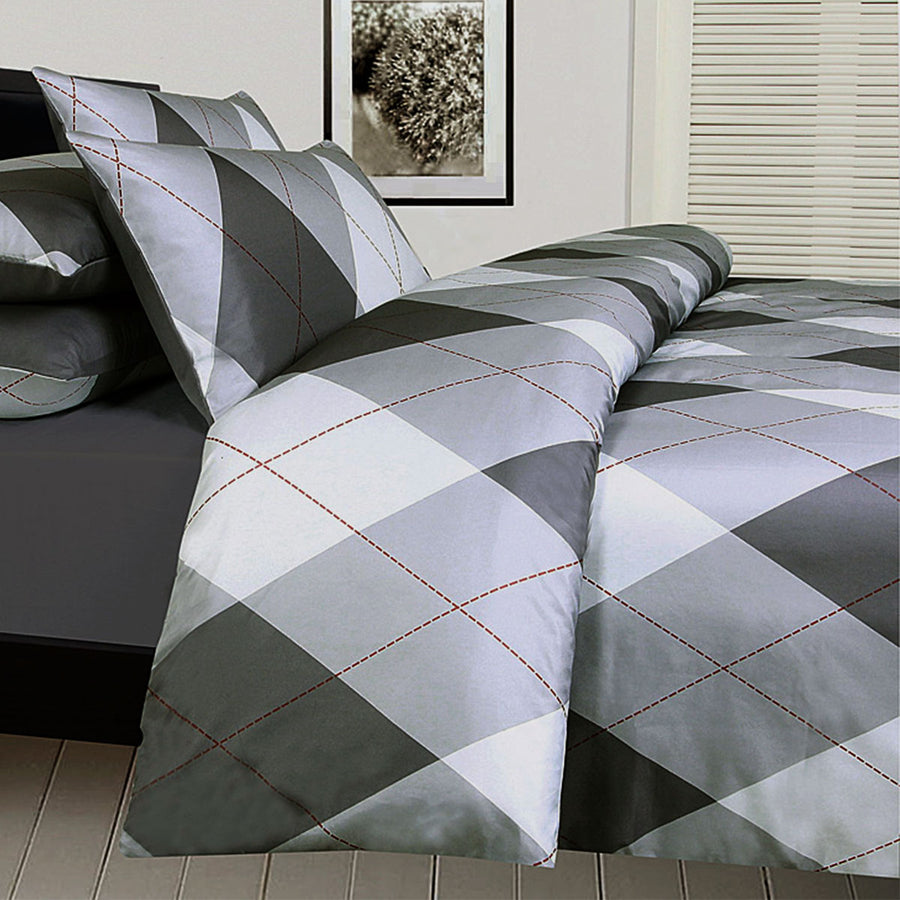 Big Sleep Argyles Black Quilt Cover Set Single - Microfiber, 140 x 210cm - SuperSaverAU - view 1