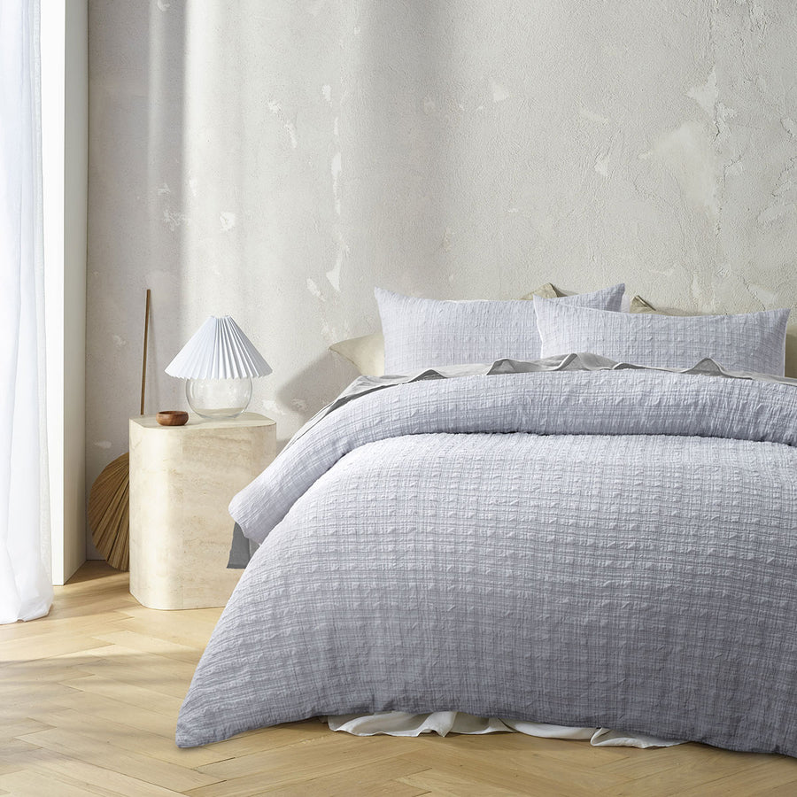 Accessorize Augusta Ruched Quilt Cover Set - Grey, Queen