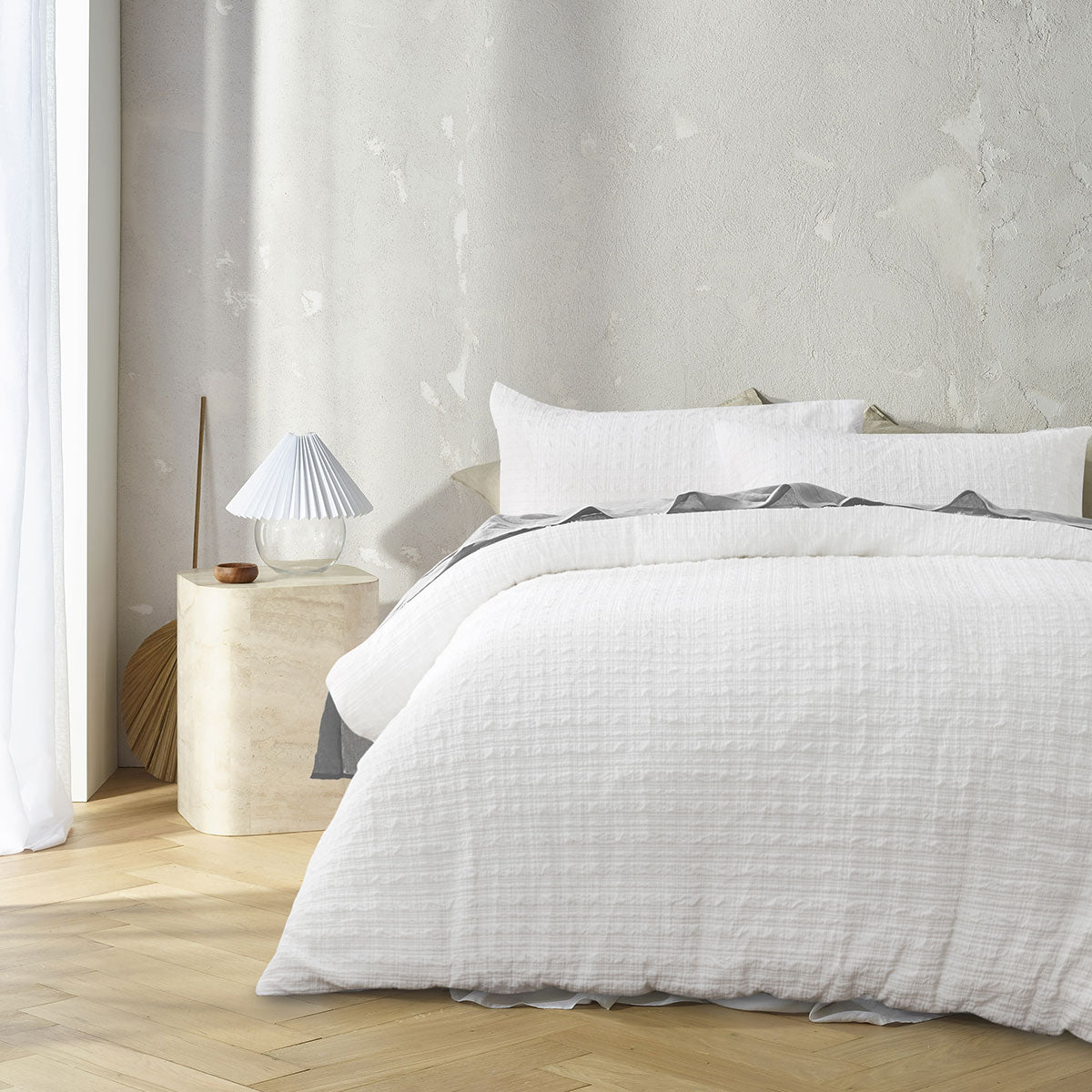 Accessorize Augusta Ruched Quilt Cover Set - White, Queen
