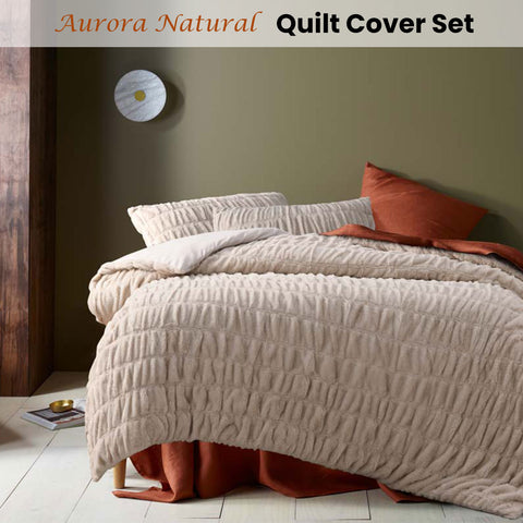 Accessorize Aurora Natural Quilt Cover Set Double - Seersucker Design, Cream - SuperSaverAU - view 1