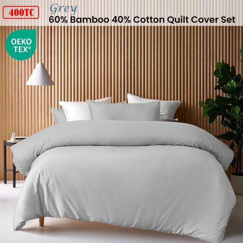 Accessorize 400TC Grey Bamboo Cotton Double Stitched Quilt Cover Set King - SuperSaverAU - view 1