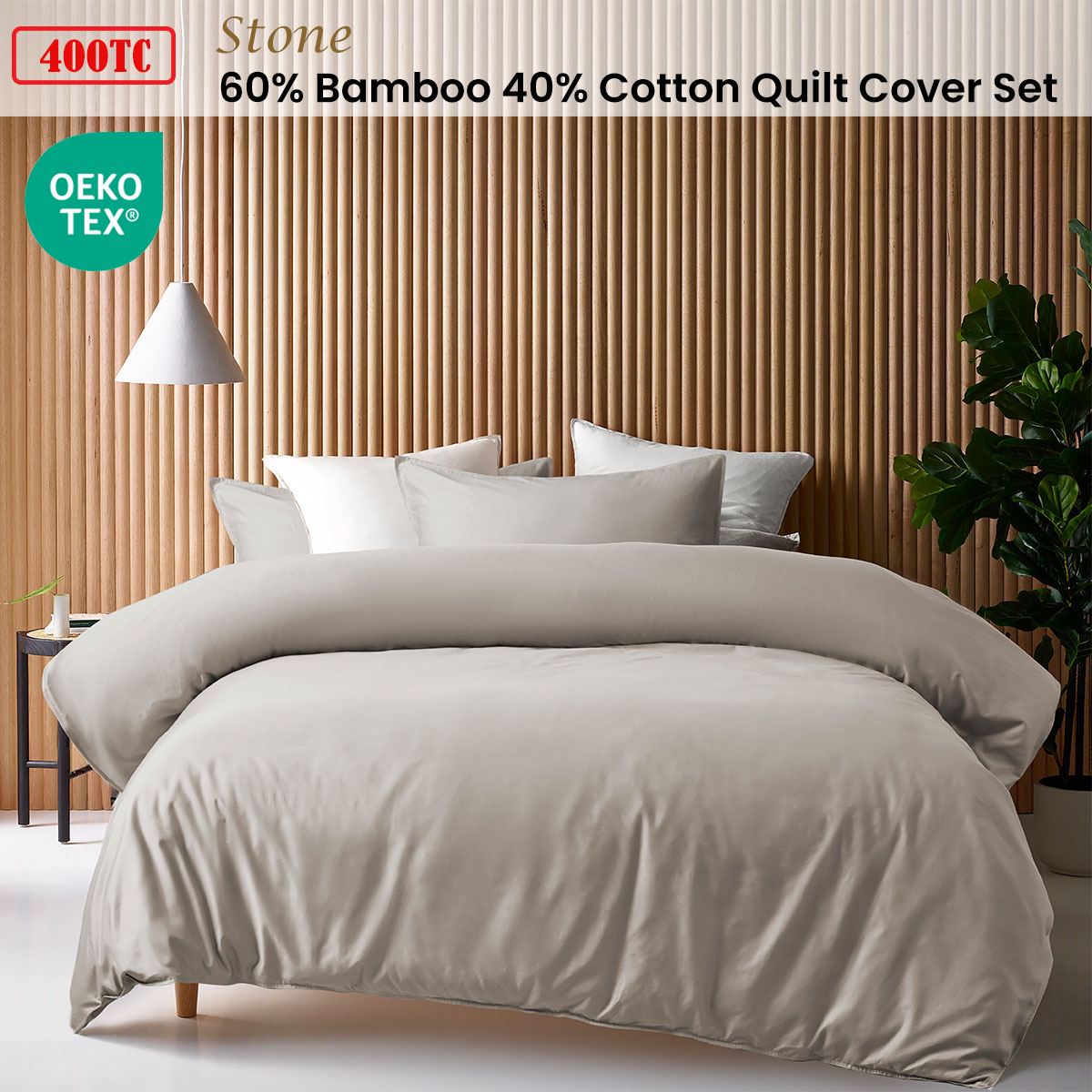 Accessorize 400TC Bamboo Cotton Quilt Cover Set - Stone Single